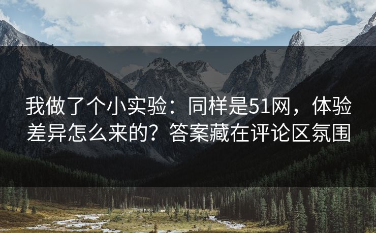 我做了个小实验：同样是51网，体验差异怎么来的？答案藏在评论区氛围